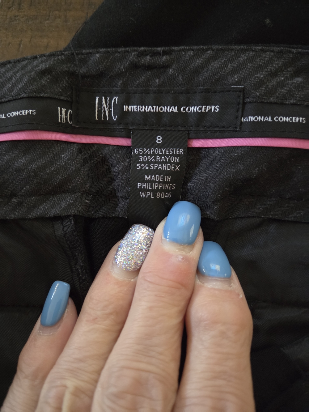 INC International Concepts Black Dress Pants with Pink Waist Trim - Picture 3 of 4